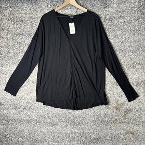 Vince Shirt Womens XL Black Viscose Silk V Neck Long Sleeve Tunic Blouse